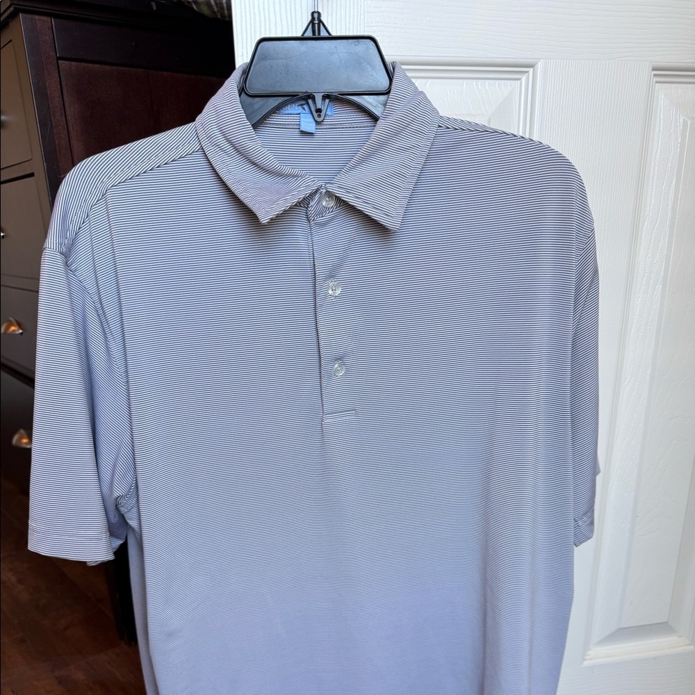 Men’s Genteal Gray & White Stripe Polo